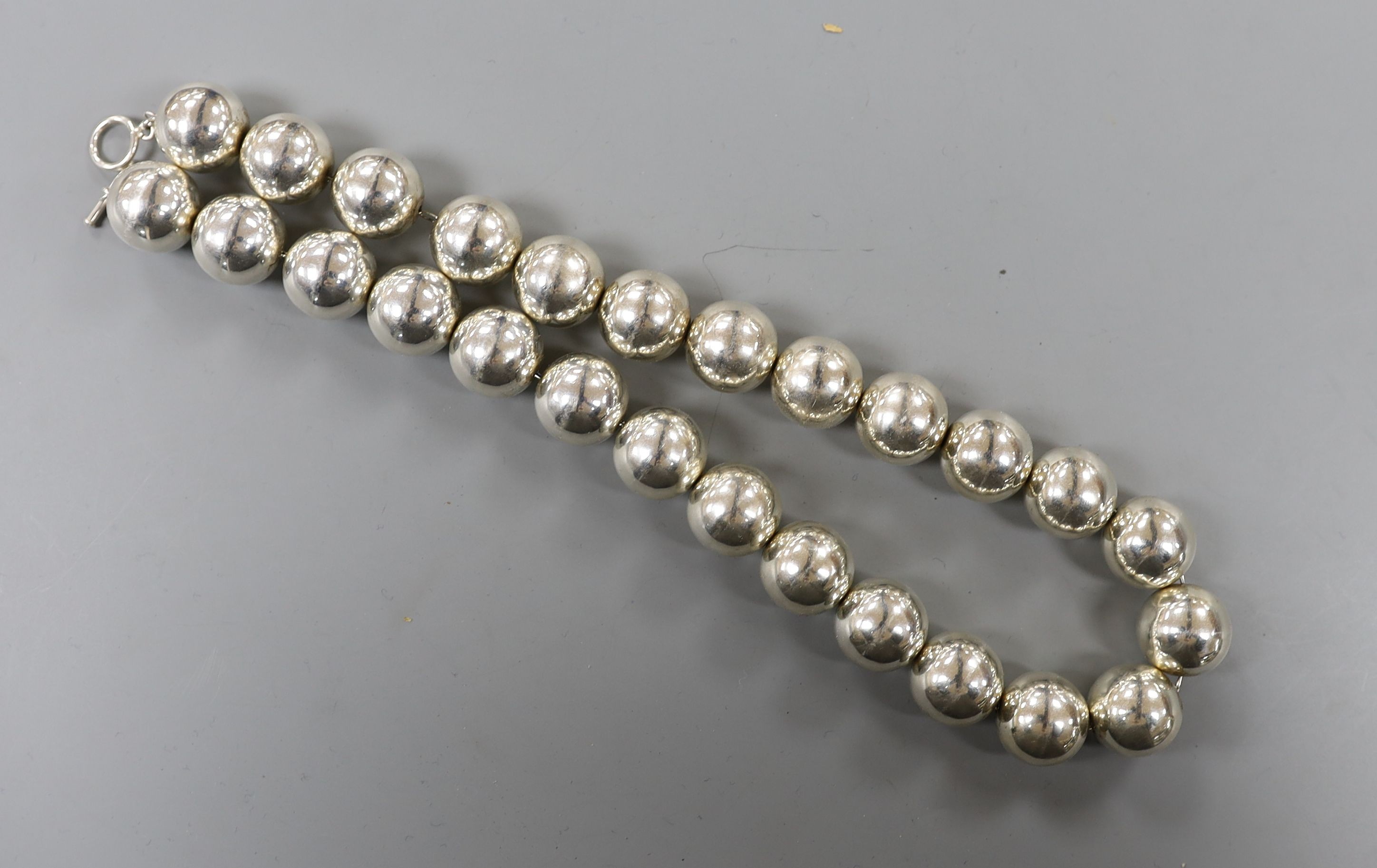 A large modern 925 spherical bead necklace, 58cm, 237 grams.